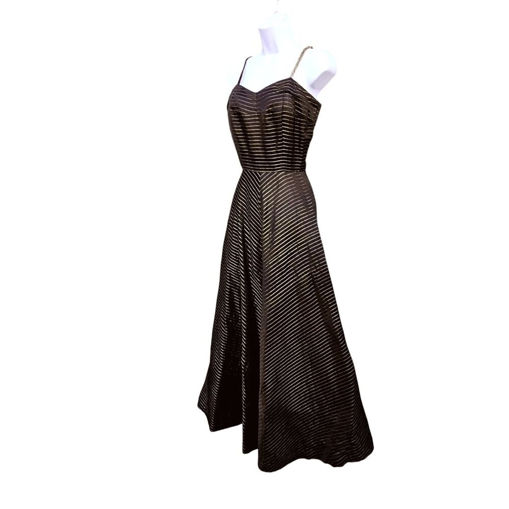50s Egyptian Revival Black Gold Gown Full Skirt XXS Snake Chain 21" Waist - Picture 6 of 13